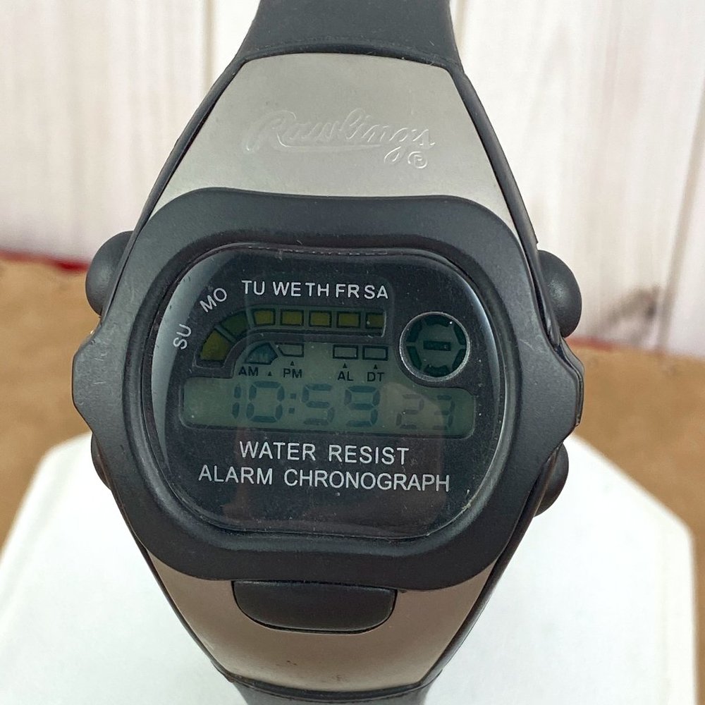 Vintage Rawlings Black and Silver Digital Chronograph Sports Wristwatch